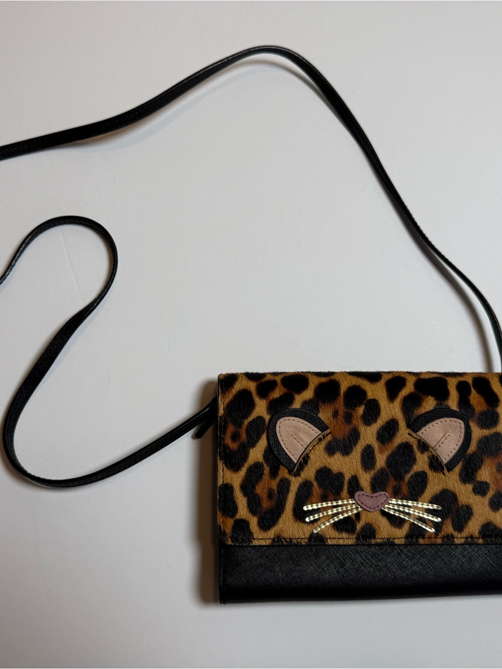 Kate Spade New York "Run Wild" Leopard Summer Cat Crossbody Bag/Phone Wallet